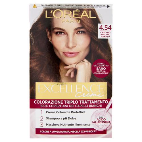 LOreal Paris Excellence Creme Triplo Trattamente con Acido Ialuronico Colore 4.54 Castano Mogano Ramato