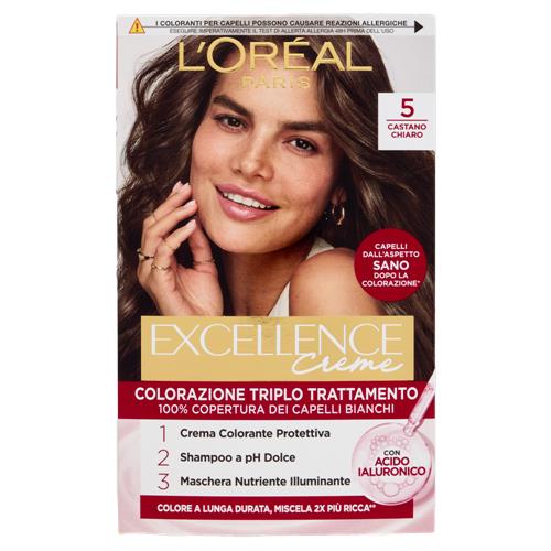 LOreal Paris Excellence Creme Triplo Trattamente con Acido Ialuronico Colore 5 Castano Chiaro