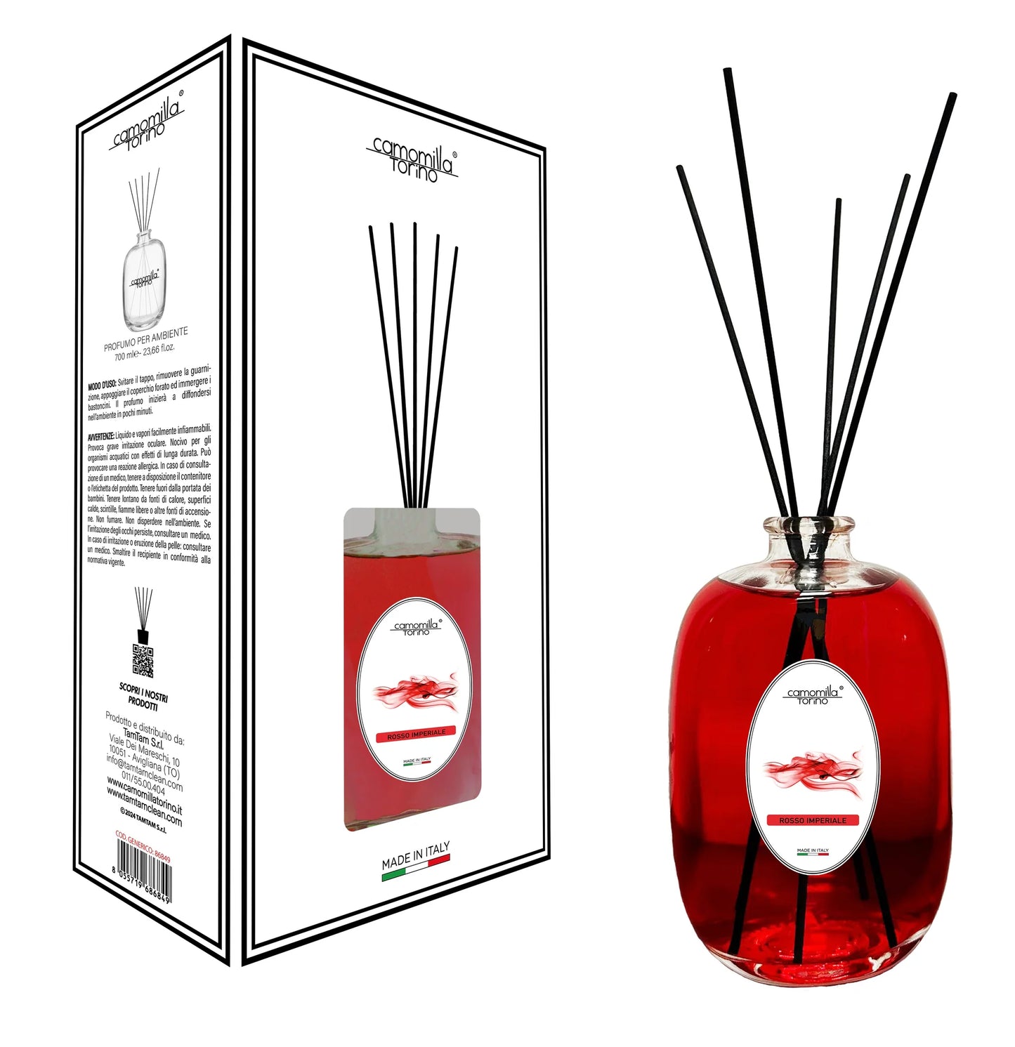 Diffusore a bastoncini Camomilla Torino 700 ml Profumatore per Ambienti Rosso Imperiale
